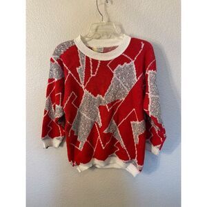 VTG El‎ Mar California Long Sleeve Knit Red Abstract Sweater Women's Large
